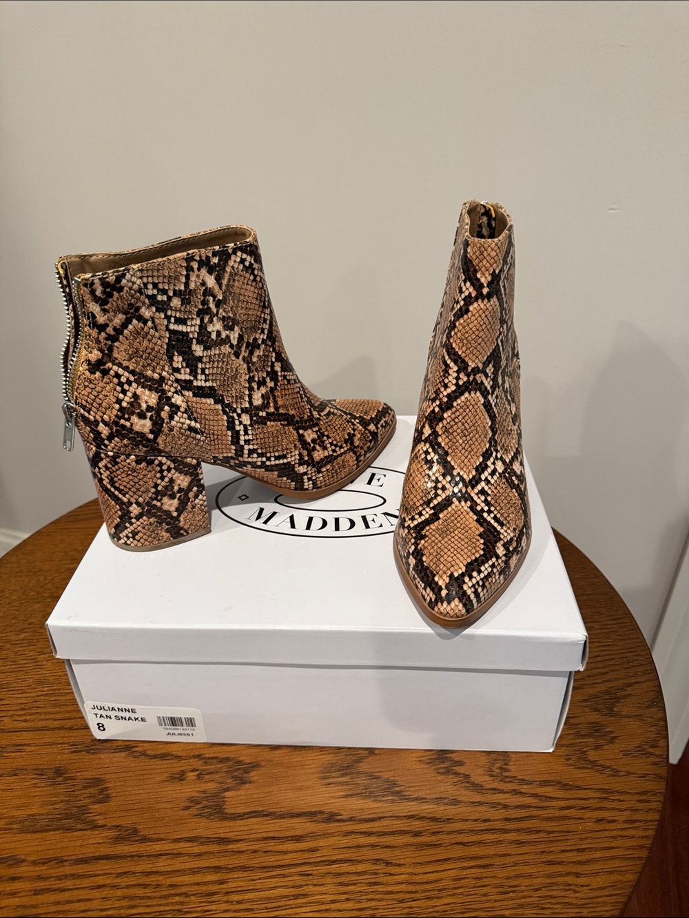 Steve Madden Tan Snakeskin Block Heel Booties